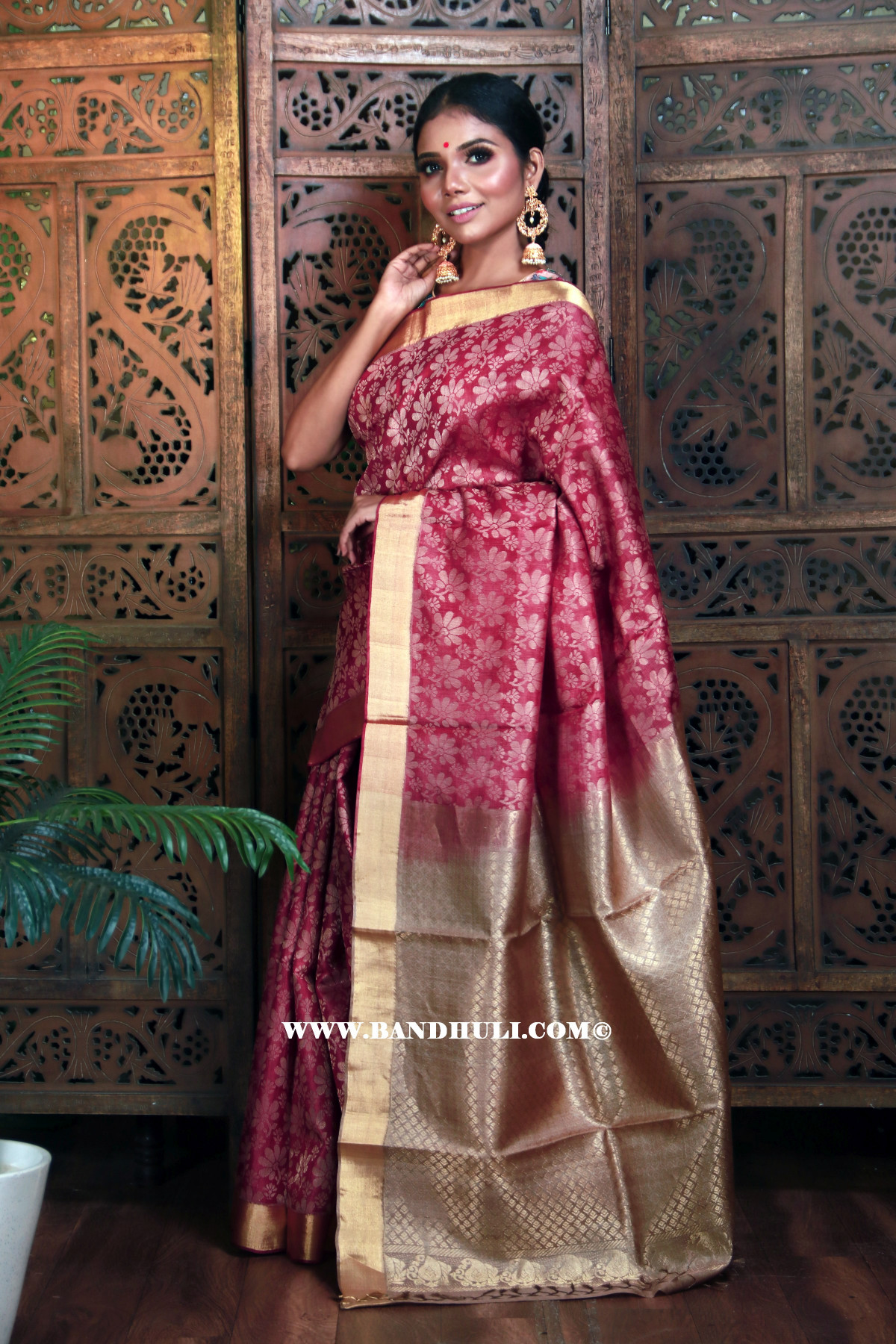 Maroon weaving Tussar Saree 